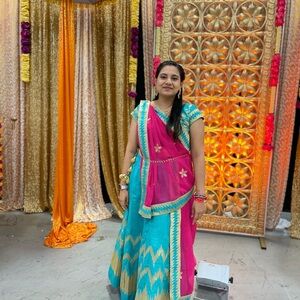 Elegant Pink and Blue Lehenga